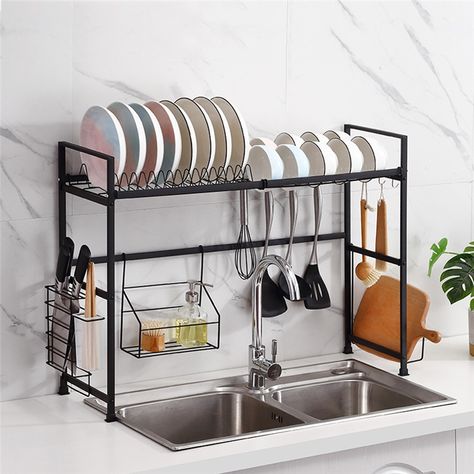 Black Stainless Steel Kitchen Rack Dish Drying Rack Storage Rack Sink Rack U2650 Kitchen Sink Shelf, Above Kitchen Sink, Organiser Cucina, Bowl Rack, Black Stainless Steel Kitchen, Kitchen Space Savers, Kitchen Bowl, Sink Dish Rack, Sink Shelf