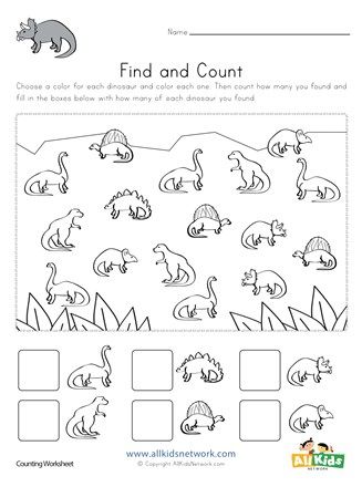 Dinosaur Find and Count Worksheet | All Kids Network   #kindergarten #allkidsnetwork #freeresources #preschool #coloringpage #worksheets #schoolworksheets Daycare Worksheets, Dinosaur Worksheets, Dino Tattoo, Dinosaur Lesson, Dinosaur Theme Preschool, Dinosaur Activities Preschool, Shapes Worksheet Kindergarten, Kindergarten Addition Worksheets, Graphing Worksheets