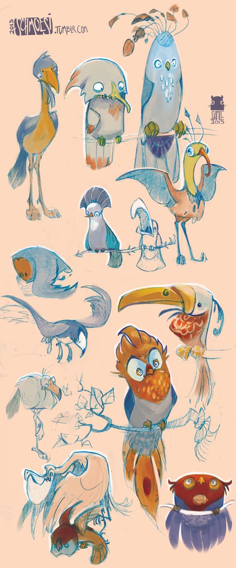 Skizzensammlung Vögel by DawnElaineDarkwood on deviantART via PinCG.com Cartoon Birds, Animals And Birds, Monster Design, Character Design Animation, Cartoon Character Design, Character Design References, Creature Design, Art Graphique, Artichoke