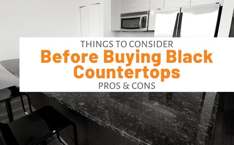 Things To Consider Before Buying Black Countertops - Pros & Cons Black Silestone Countertops, Best Black Countertops, Black Vs White Countertops, Black Laminate Countertops Kitchen, Solid Black Countertops, Matte Black Quartz Kitchen Countertops, Matte Black Kitchen Countertops, Black Solid Surface Countertops, Black Quartz Island