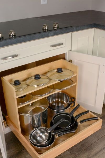 cliqstudios-products-base-Pots&pans_organizer-400x600 Desain Pantry, Kabinet Dapur, Kitchen Pantry Design, Diy Kitchen Storage, Base Cabinet, Kitchen Cabinet Storage, Pots Pans, Pantry Design, Kitchen Room Design