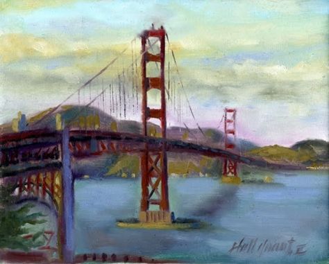 Golden Gate Bridge 8x10 Oil on canvas, painting by artist Hall Groat II Surrealism Drawing, San Francisco Golden Gate Bridge, Picture Wire, Music Drawings, Siding Paint, Art Description, Vacation Memories, Paper Types, Marin County