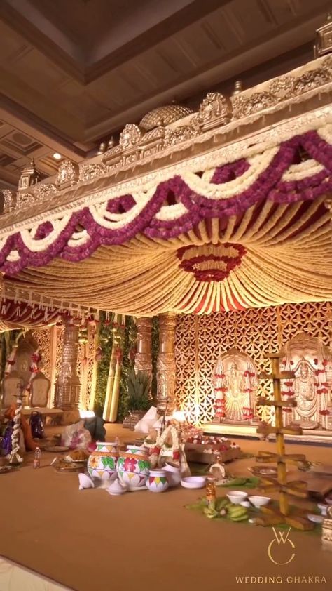 Promotion @keralaweddingdecorations . . . Credit @weddingchakra | Instagram Muhurtham Decoration South Indian, Mandap Flower Decoration, Mantapa Decoration South Indian, South Indian Wedding Mandap Decoration, Kerala Wedding Decorations, Muhurtham Backdrop, Pelli Mandapam Decoration South Indian, South Indian Mandap Decor, Traditional South Indian Wedding Decor