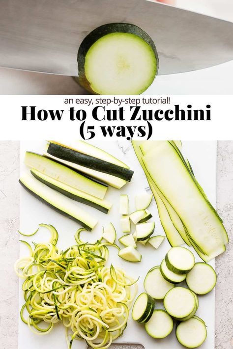 How to Cut Zucchini (5 ways) - learn how to cut zucchini into slices, quarters, sticks, sheets and noodles! So easy! #howtocutzucchini #howtocutzucchininoodles #howtocutzucchinifries #howtocutzucchini5ways #howtocutzucchiniforgrill How To Shred Zucchini, Cook Zucchini Noodles, Winter Vegetable Soup, Wooden Skillet, Freezing Zucchini, Zucchini Pizza Bites, Zucchini Spaghetti, How To Cook Zucchini, Summer Zucchini