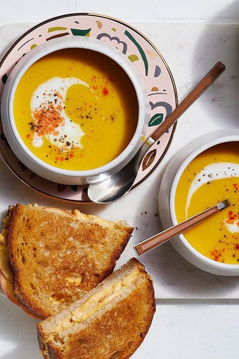 Butternut Squash Soup And Grilled Cheese, Butternut Squash Soup And Sandwich, Squash Soup With Apple, Apple Grilled Cheese, Cream Soups, Magazine Recipes, Nigella Lawson, Butternut Squash Soup, Squash Soup