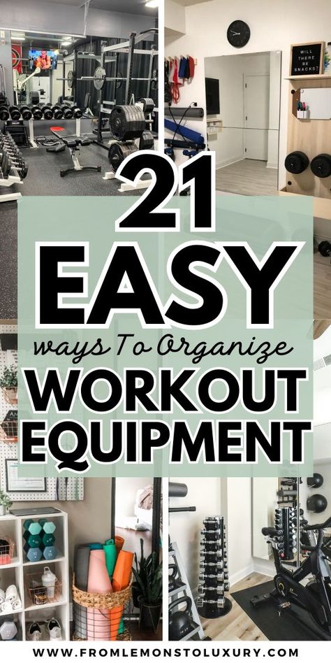 Home Gym Cabinet Storage Ideas, Workout Area Organization, Basement Workout Room Small, Basement Gym Organization, Garage At Home Gym, Organizing Gym Equipment At Home, Bedroom To Workout Room, Organize Exercise Equipment At Home, Organizing Workout Equipment