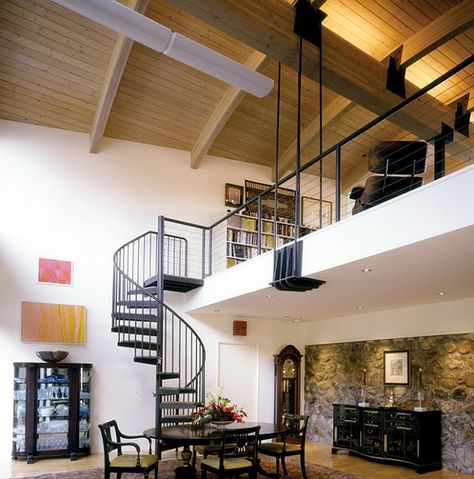 Mezzanine Floor Design, Mezzanine House, Mezzanine Design, Mezzanine Loft, Mezzanine Bedroom, Loft Staircase, Spiral Stair, Mezzanine Floor, Stair Remodel