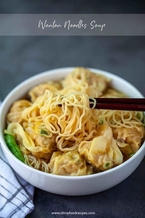 Wonton Egg Noodle Soup, Wonton Soup With Noodles, Ramen Noodles With Wontons, Ramen Wonton Soup, Ramen Noodle Recipes With Dumplings, Wonton Ramen Soup Recipe, Wonton Soup With Ramen Noodles, Ramen Dumpling Soup, Asian Soups And Stews