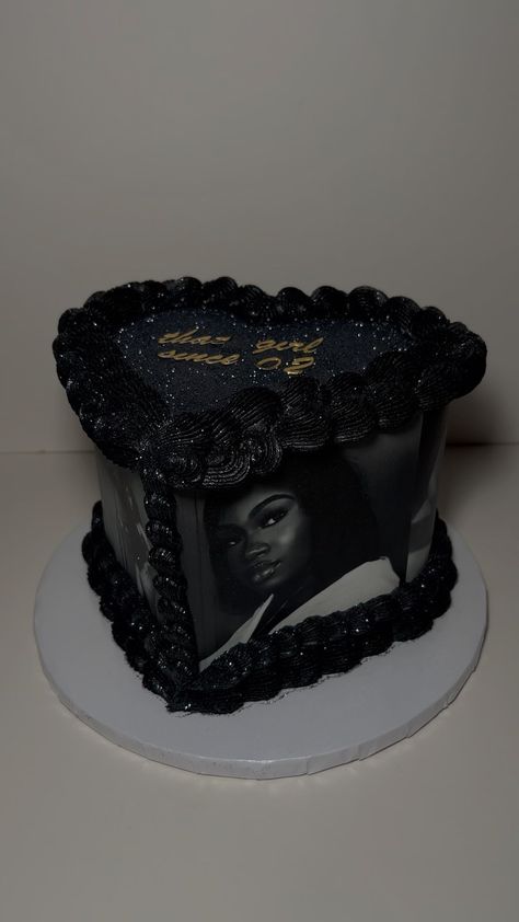 Email us for all inquiries, thesweetlife.km@gmail.com 📧 #phillycakes #heartcake #phillybaker | Instagram Birthday Cake With Face Picture, Tattoo Birthday Cake, All Black Birthday Party Ideas, Birthday Cake With Pictures On It, Photo Cake Design, Baddie Birthday Cake, 35th Birthday Cake, 25 Birthday Cake, Black Birthday Cake