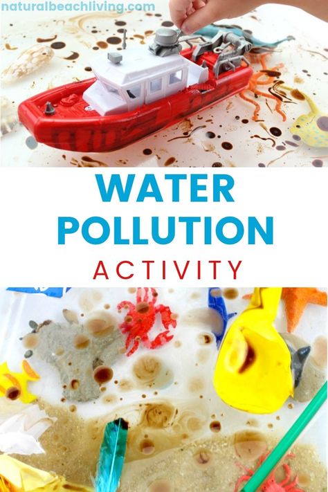 26+ Fun Earth Day Projects for Kids - Natural Beach Living Water Pollution Activities, Ocean Pollution Activity, Pollution Activities For Kids, Ocean Sensory Bin, Recycling Activities For Kids, Pollution Activities, Environment Pollution, Ocean Sensory, Environmental Activities