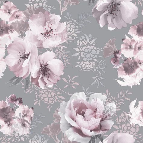 A distressed, industrial styled texture, created using a mottled effect and a heavy vertical emboss. Warm contrasting colours add warmth and detail. Handrawn tropical leaves with soft, delicate florals in bloom. A fun and detailed design with watercoloured effects throughout. Colour: Grey/Pink Pink Geometric Wallpaper, Pink And Grey Wallpaper, Grey Floral Wallpaper, Marble Iphone Wallpaper, Pink Flowers Background, Catherine Lansfield, Japanese Woodblock, Grey Flowers, Beautiful Wallpaper