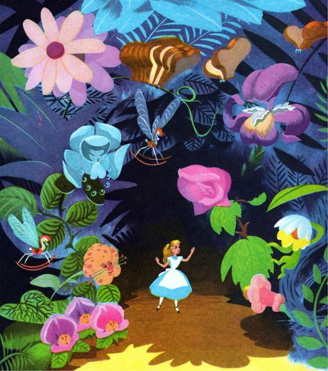 Garden of talking live flowers | Sara | Flickr Alice In Wonderland Flowers, Mary Blair, Pumpkin Carriage, Images Disney, Disney Artwork, Disney Concept Art, Alice In Wonderland Party, Antique Store, Disney Alice