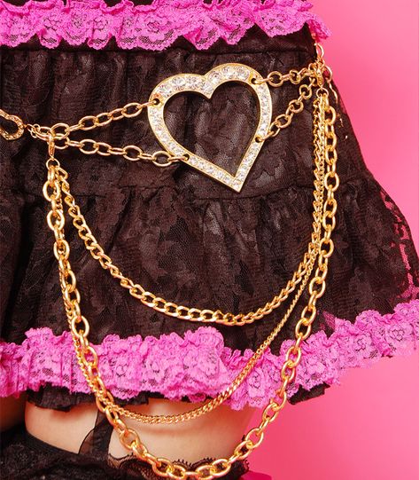 Heart Chain Belt, Gyaru Kei, Gyaru Aesthetic, Agejo Gyaru, Hime Gyaru, Fairy Drawings, 일본 패션, Neon Outfits, Gyaru Fashion