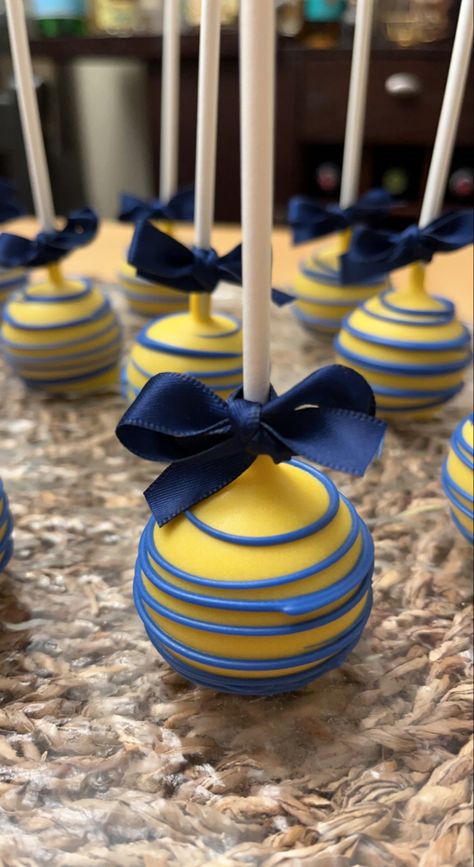 Blue And Yellow Party Ideas, Blue And Yellow Sweet 16, Blue And Yellow Cake Pops, Blue And Yellow Candy Table, Yellow And Blue Birthday Decor, Blue And Yellow Dessert Table, Blue And Yellow Desserts, Graduation Cake Blue And Gold, Yellow And Blue Cupcakes