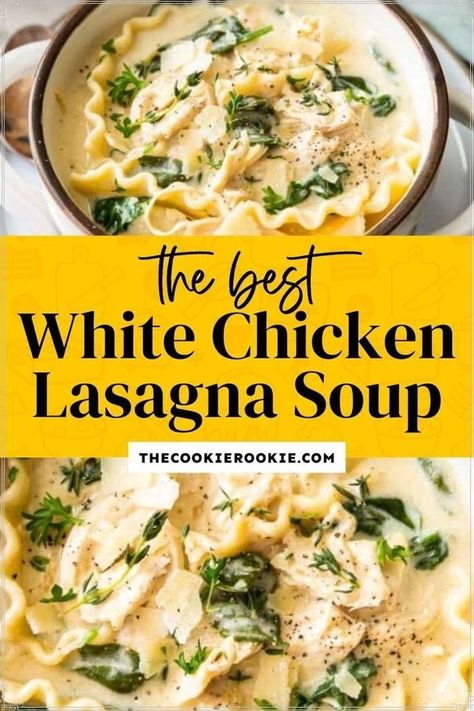 Pepperidge Farm Chicken Casserole, Easy White Chicken Lasagna, White Chicken Lasagna Soup, Chicken Lasagna Soup, Lasagne Soup, Lasagna Soup Crockpot, White Chicken Lasagna, Lasagna Soup Recipe, Farm Chicken