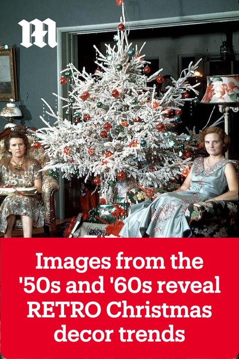 One throwback picture showed two women in front of their white Christmas tree in attire that shows they were ready to celebrate the festive holiday -- though their faces don't quite match the sentiment! 70s Style Christmas Decor, 1960s Christmas Aesthetic, Vintage Christmas 1950s, 1960 Christmas Decorations, Christmas In The 70s, Vintage Holiday Decor 1950s Christmas, 50s Christmas Decorations, 1950 Christmas Party, 1950 Christmas Decorations