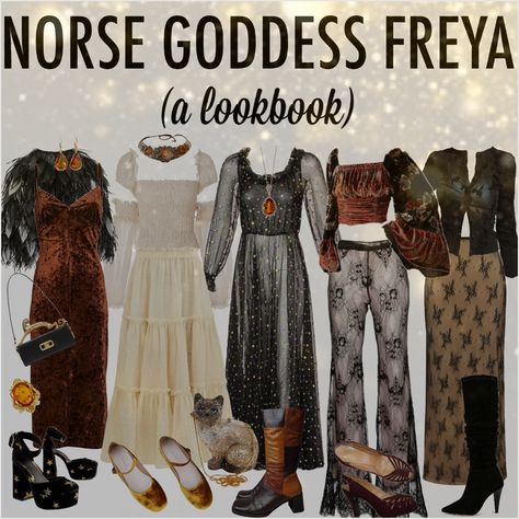 Norse Mythology Inspired Outfits, Norse Goddess Outfit, Norse Mythology Outfit, Freya Goddess Outfit, Modern Goddess Outfit, Norse Outfits, Freya Costume, Norse Freya, Freya Aesthetic