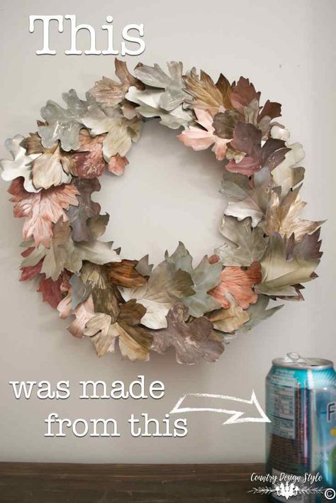 You will be glad you pinned this!  Using soda cans to make DIY metal leaves for a metal wreath.  | Country Design Style | countrydesignstyle.com Lon Bia, Soda Can Crafts, Soda Can Art, Winter Wreath Diy, Tin Can Art, Aluminum Can Crafts, Upcycling Projects, Tin Can Crafts, Aluminum Cans