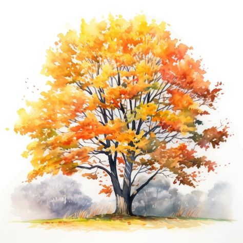 Vector watercolor autumn tree on a white... | Premium Vector #Freepik #vector #red #autumn #wood #park Maple Tree Watercolor, Tree Watercolor Painting, Red Autumn, Tree Study, Autumn Tree, Owls Drawing, Watercolor Tree, Service Awards, Background Watercolor