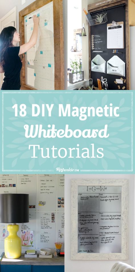 18 DIY Magnetic Whiteboard Tutorials via @tipjunkie Diy Magnetic Whiteboard Wall, How To Decorate A White Board, Kitchen White Board, Diy Magnetic Whiteboard, Office Magnetic Board Ideas, Kitchen Whiteboard Ideas, Creative White Board Ideas, Decorate White Board, Work Whiteboard Ideas