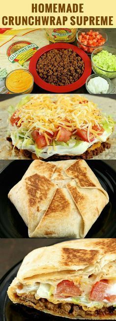 Crunchwrap Supreme Recipe, Crunchwrap Recipe, Homemade Crunchwrap, Resepi Roti, Crunchwrap Supreme, Homemade Crunchwrap Supreme, Läcker Mat, God Mat, Think Food