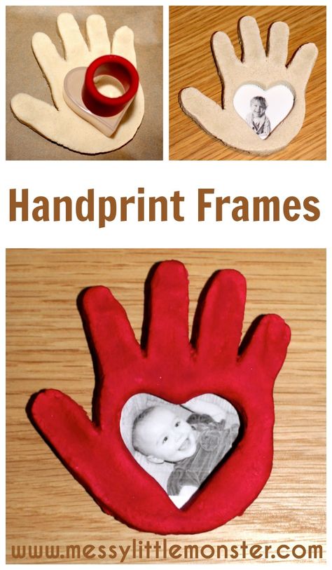 Salt dough handprint frame instructions.  A simple Valentines day or Mothers day craft for kids including babies, toddlers, preschoolers, eyfs. Handprint Frame, Salt Dough Handprint, Mothers Day Craft, Simple Valentines, Craft Preschool, Mothers Day Crafts For Kids, Daycare Crafts, Handprint Art, Fathers Day Crafts