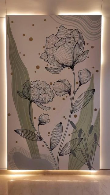 Entry Way Mural Wall Art, Door Murals Painted, Aesthetic Wall Painting, Wall Painting Ideas Creative, Art Progress, Tropical Bedroom Decor, Diy Mural, Creative Wall Painting, Flower Mural