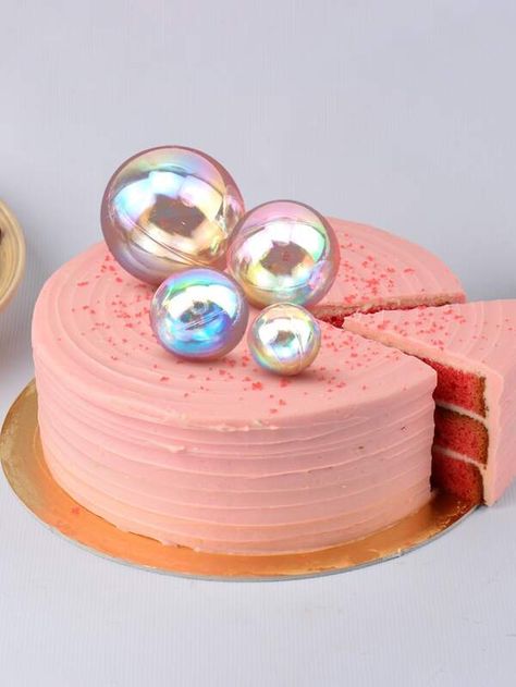 4pcs Holographic Round Ball Shaped Cake Decoration | SHEIN USA Holographic Cake, Ball Shaped Cake, Pearl Cupcakes, Mermaid Pirate Party, Cake Decorating Set, Diy Cupcakes, Shaped Cake, Mini Balloons, Balloon Cake