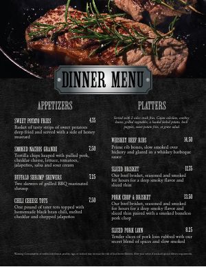 Steakhouse Menu Template Designs - Easy to Edit - MustHaveMenus Steakhouse Menu Ideas, Steak Menu Design, Steak House Menu, Steak Menu, Dinner Menu Template, Menu Chalkboard, Recipe Design, Bbq Steak, Template Food