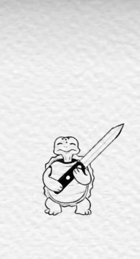 Simple Cute Tattoo Outlines, Dino Holding Knife Tattoo, Cute Animals Holding Knives Tattoo, Turtle Tatoos Ideas, Funny Turtle Drawings, Animals With Knife Drawing, Funny Turtle Tattoo, Animal Holding Knife Tattoo, Line Drawing Doodles