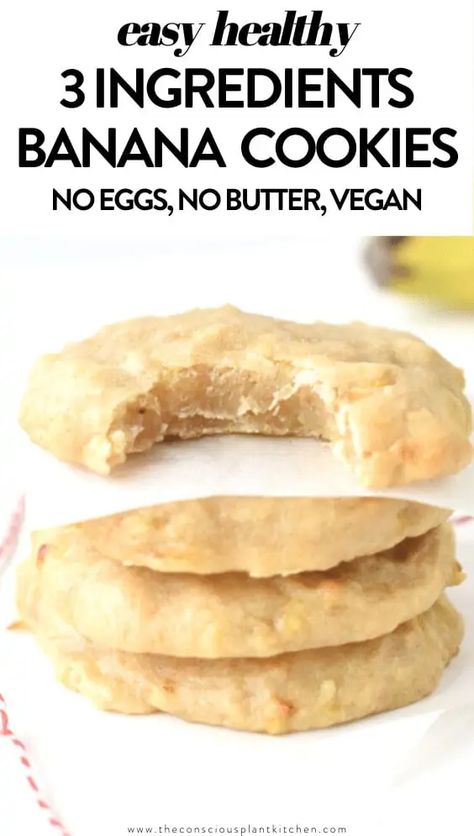 3-Ingredient Banana Cookies - Vegan #3ingredients #bananacookies #banana #cookies #vegancookies #vegan #maplesyrup #easy #bananadropcookies #drop #easy #healthy #soft #chewy Egg Free Banana Recipes, Clean Eating Banana Recipes, Banana Egg Recipes, Breakfast With No Eggs Ideas, No Egg Banana Recipes, Easy Banana Recipes No Bake, Toddler Cookies No Sugar, Egg And Nut Free Recipes For Kids, Egg Free Kids Recipes