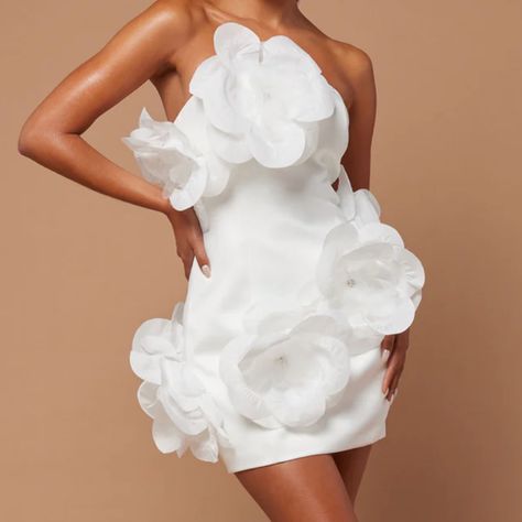 Fashion Nova Luxe White 3d Floral Dress. New, Never Worn. Smoke Free/Pet Free Home Firm On Price Bridal Shower Dress Ideas For Bride, Bridal Fits, 3d Flower Dress, 3d Floral Dress, White Dress Classy, Bridal Themes, White Bridal Shower Dress, Birthday 19, Flower Mini Dress