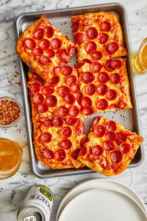 Sheet Pan Pizza Pan Pizza Recipe, Sheet Pan Pizza, Canning Whole Tomatoes, Homemade Tomato Sauce, Pan Pizza, Sheet Pan Recipes, Pizza Recipe, Pizza Sauce, Family Friendly Meals