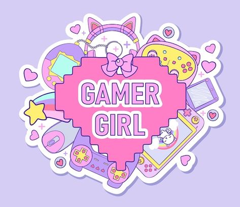 Xbox Gamer Pics Aesthetic, Gamer Girl Drawing, Gamer Drawings, Gamer Illustrations, Gamer Girl Wallpaper, Cute Kpop Stickers, Gamer Icon, Gamer Girl Aesthetic, Gaming Illustration