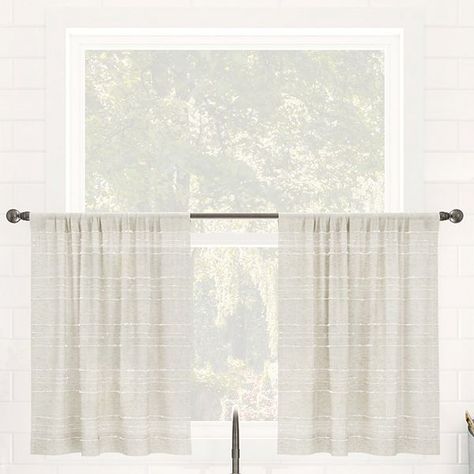 Clean Window Textured Slub Stripe Anti-Dust Linen Blend Sheer Cafe Curtain Pair Healthy Room, Clean Window, Cafe Curtain, Tier Curtains, Valance Window Treatments, Grey Panels, Window Bed, Cafe Curtains, White Paneling