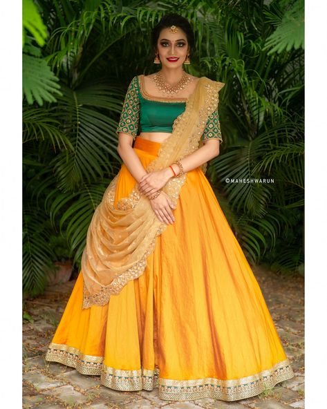 Etnic Dresses, Yellow Top Outfit, Princess Cut Blouse Design, Black Sequin Crop Top, Dupatta Draping, Sequins Lehenga, Half Saree Lehenga, Half Sarees, Yellow Lehenga