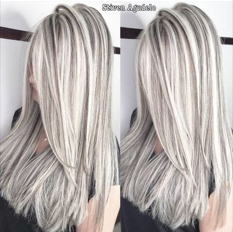 Silver Blonde Hair, Hair Highlights And Lowlights, Mullet Hairstyle Women, Silver Blonde, Brown Hair With Blonde Highlights, Blending Gray Hair, Gray Hair Highlights, Hair Done, Blonde Hair Inspiration