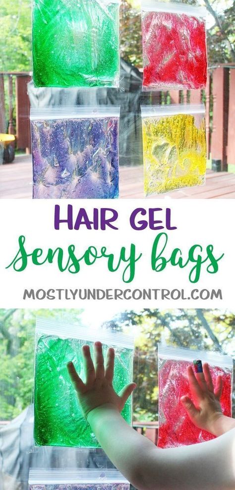 Sensory play with hair gel - an easy sensory activity for kids of all ages. #sensoryplay #easysensoryplay #hairgelbags #hairgelplay #infantsensoryplay #babysensoryplay #babyplay #infantactivities #learningtostand #teachingbabiestostand Gel Sensory Bags, Play With Hair, Sensory Bag, Sensory Bags, Baby Sensory Play, Sensory Crafts, Sensory Activities Toddlers, Nursery Activities, Sensory Activity