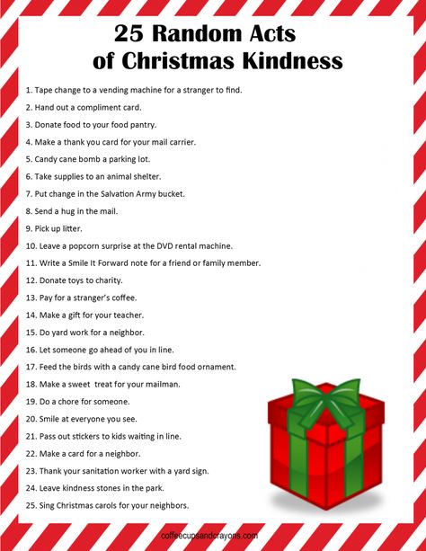 25 Random Acts of Christmas Kindness Kindness Elf, Christmas Kindness, Kindness For Kids, Children Games, Compliment Cards, Christmas Advent Calendar Diy, Jesse Tree, Christmas Poems, 25 Days Of Christmas