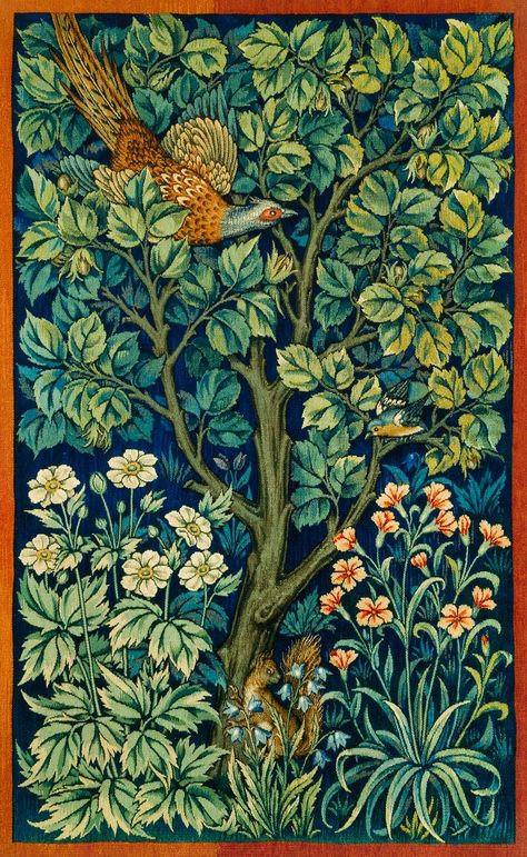 Cock Pheasant (1916) by William Morris and John Henry Dearle. Original from The Birmingham Museum. Digitally enhanced by rawpixel. | free image by rawpixel.com Kelmscott Press, William Morris Patterns, John Everett Millais, Morris Wallpapers, Textiles Artwork, William Morris Art, William Morris Designs, Free Illustration Images, John Henry