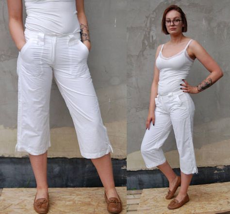 90s Vintage White Cotton Blend Women Capri Pants Jogging White Capri Pants, Womens Capri Pants, Jogging Bottoms, Womens Capris, Jogging Pants, Active Wear Pants, White Brand, 90s Vintage, White Pants