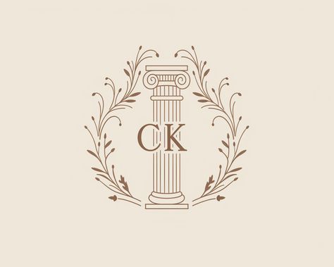 Logo Design: Ancient Roman Temple with CK Letters Ancient Logo Design, Roman Motifs, Ancient Logo, Roman Temple, Inspirational Digital Art, Roman Architecture, Outline Drawing, A Logo Design, Drawing Style