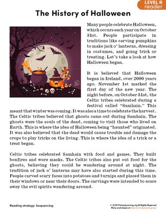 Halloween Comprehension Passages, Short Articles To Read, The History Of Halloween, Halloween Reading Comprehension, History Of Halloween, Halloween Vocabulary, Halloween History, Reading Comprehension For Kids, Short Moral Stories