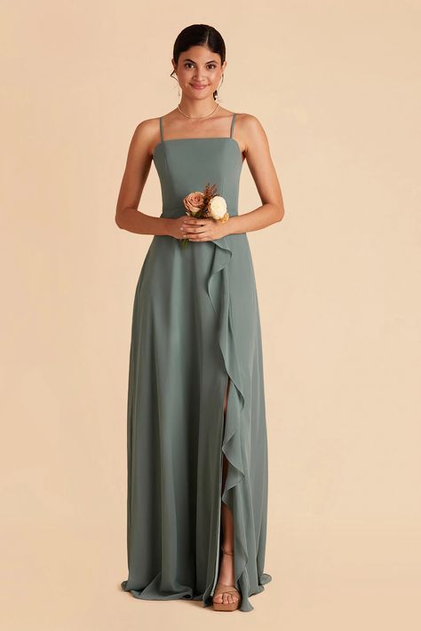 Sea Glass Winnie Chiffon Ruffle Bridesmaid Dress | Birdy Grey