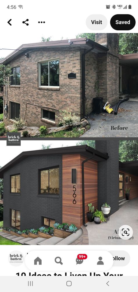 Black And Wood Accents, Exterior Home Renovations, Renovation Facade, Exterior Home Renovation, House Makeovers, Exterior House Remodel, Home Exterior Makeover, Exterior Renovation, Exterior Home