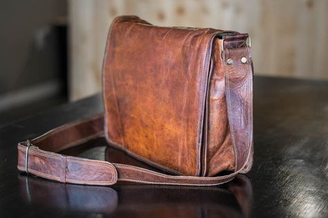 High On Leather Vintage Brown Messenger Bag Review — $85 Man Satchel, Brown Messenger Bag, Brown Leather Messenger Bag, Leather Messenger Bag Laptop, Tas Laptop, Vintage Messenger Bag, Real Leather Handbags, Laptop Messenger Bags, Laptop Shoulder Bag