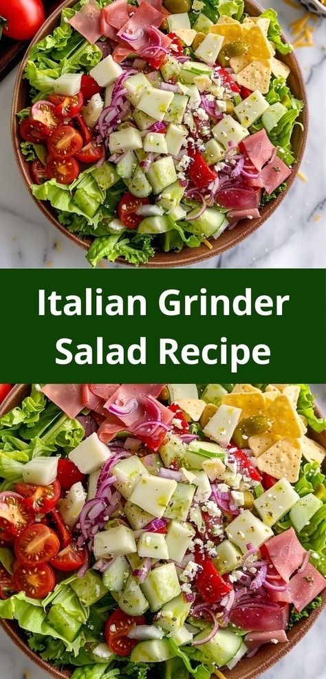 Italian Grinder Salad Recipe: Salami, fresh vegetables, and tangy dressing. A quick, tasty meal! Salad Salami, Italian Grinder Salad, Italian Grinder, Grinder Salad, Dressing Simple, Gluten Free Banana, Easy Italian, Stuffed Banana Peppers, Fresh Veggies