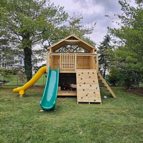 8x10 DIY Playhouse PDF - Etsy Diy Outdoor Swingset Play Structures, Play Forts For Kids Outdoor, Diy Play Sets Outdoor For Kids, Play Houses For Kids Outdoor Diy, Swingset Plans Diy, Diy Playset Outdoor, Play Set Ideas, Home Playground Ideas, Playhouse Swingset