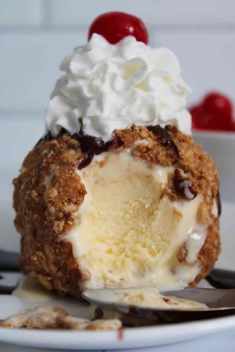 Air Fryer Fried Ice Cream(no eggs) - The Six Figure Dish Air Fry Ice Cream, Air Fryer Cereal, Dessert In An Air Fryer, Fried Ice Cream Cinnamon Toast Crunch, Air Fried Dessert Recipes, Air Fryer Snacks Recipes, Air Fryer Mexican Desserts, Air Fryer Christmas Desserts, Desserts With Ice Cream On Top