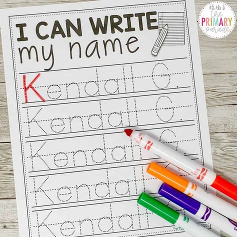 Name Writing Practice: Editable Tracing Template - The Primary Parade Name Writing Practice Preschool Editable, Writing Practice Preschool, Name Writing Activities, Name Activities Preschool, Writing Activities For Preschoolers, Write My Name, Name Template, Handwriting Worksheet, Kindergarten Names